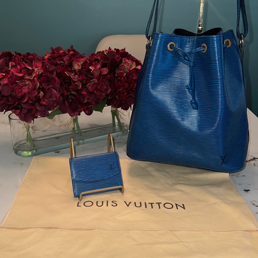 BUNDLE -EUC LOUIS VUITTON BLUE PETIT EPI NOE AND COIN PURSE/CARD HOLDER